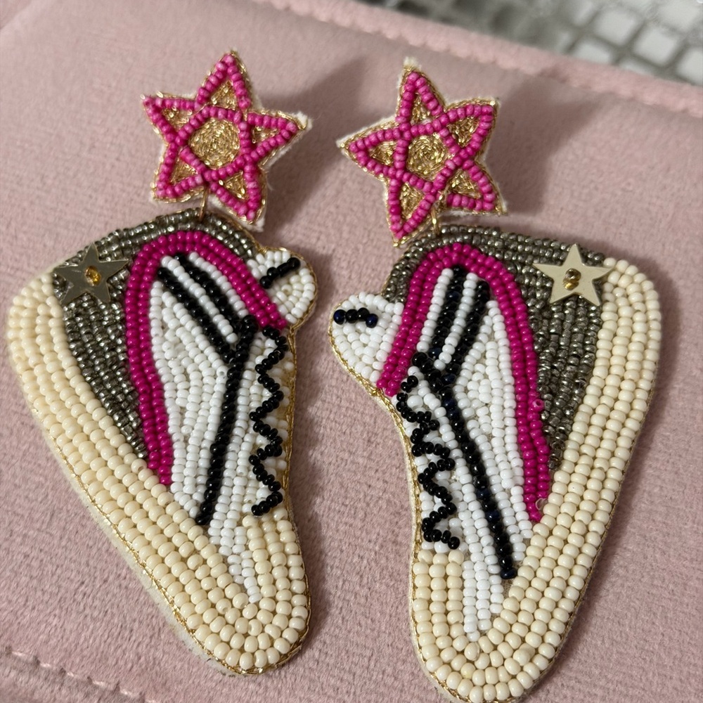 Beaded Sneaker Earrings with Star Design